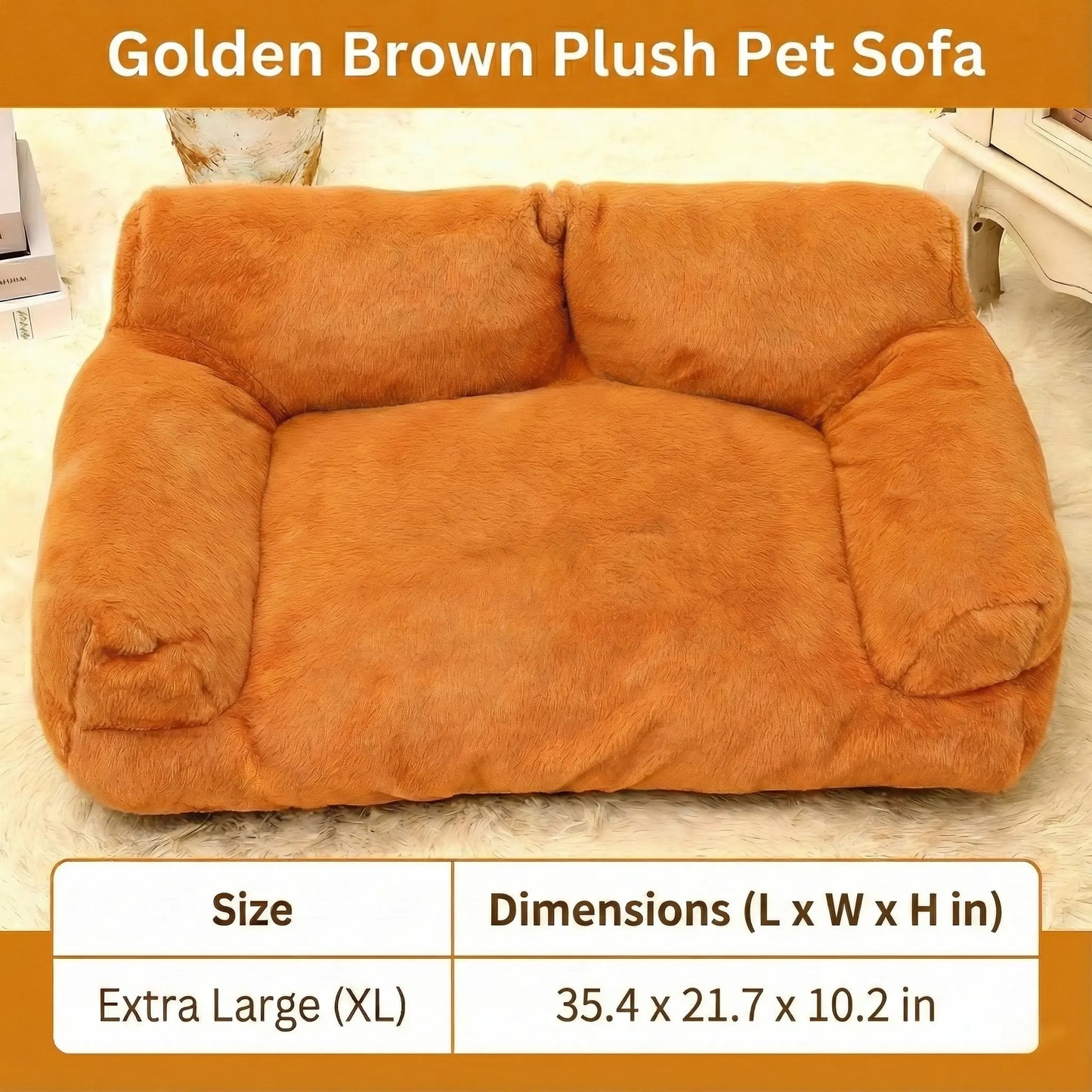 Cozy Pet Sofa Bed for Small to Medium Dogs & Cats All-Season Washable Couch with Supportive Bolsters Fits 2 Pets 35.4 X 21.7 X 10.2 in Brown Plush Fabric PP Cotton Filling Comfortable Indoor Lounger Outdoorfun