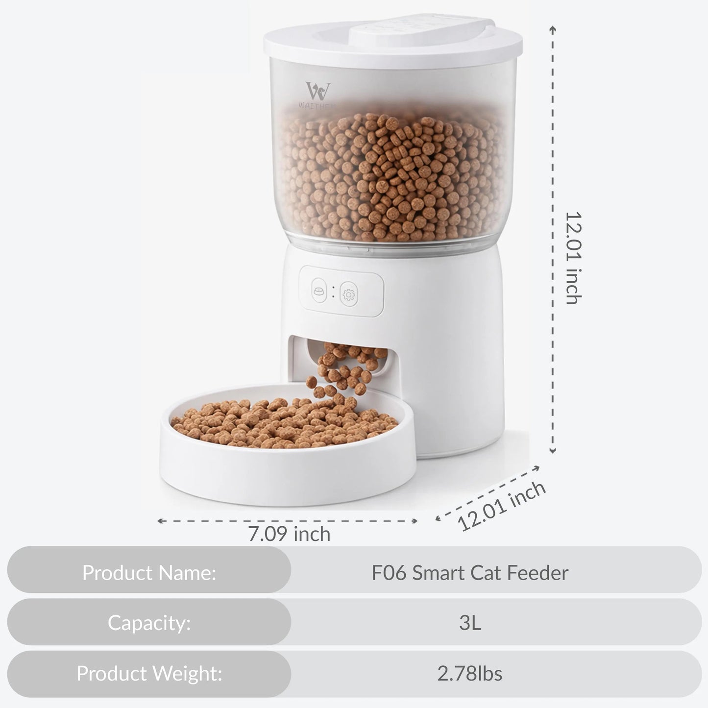 WAITHEM Wifi Smart Automatic Pet Feeder with 5G Wifi, 3L Airtight Seal Auto Feeding Dispenser for Cats/Dogs, APP Control, Dual Power Supply, Desiccant Bag for Fresh Food