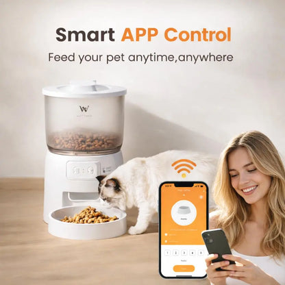 WAITHEM Wifi Smart Automatic Pet Feeder with 5G Wifi, 3L Airtight Seal Auto Feeding Dispenser for Cats/Dogs, APP Control, Dual Power Supply, Desiccant Bag for Fresh Food