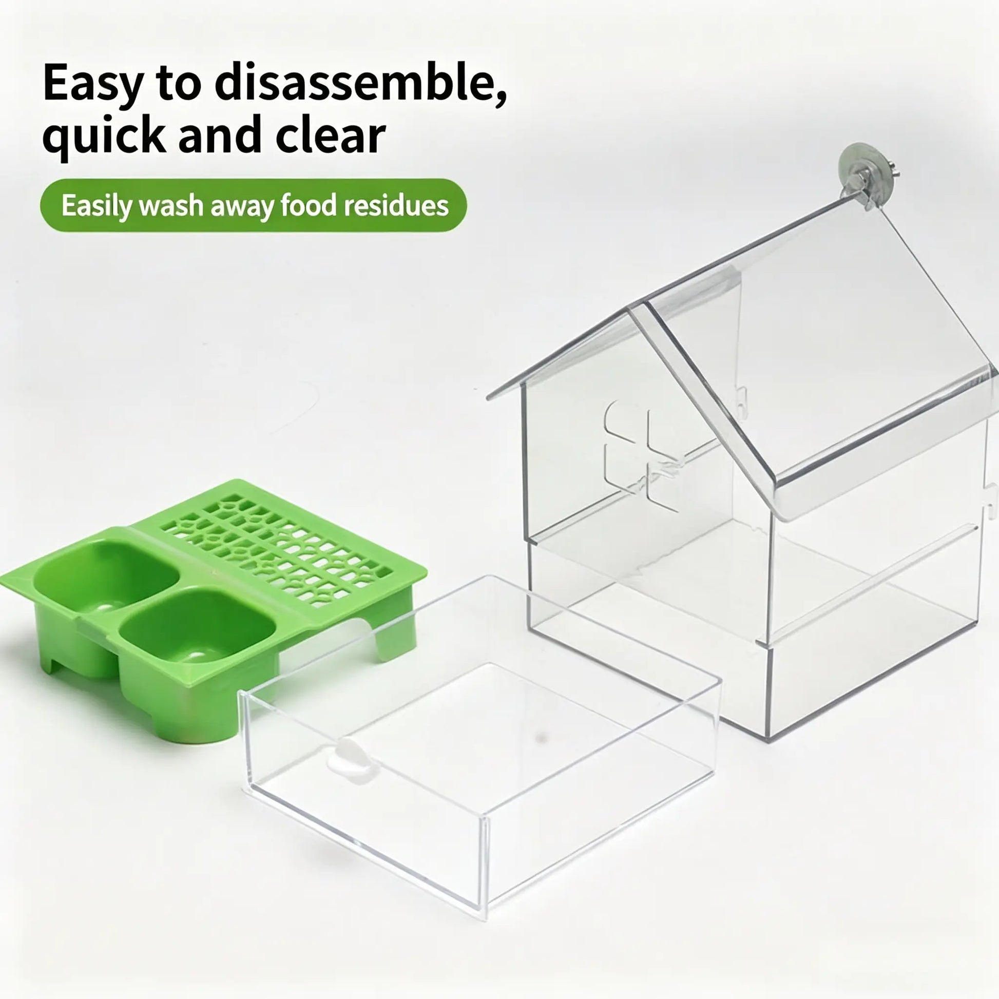 All-In-One Parrot Feeder & Bath with Panoramic Pull-Out Drawer