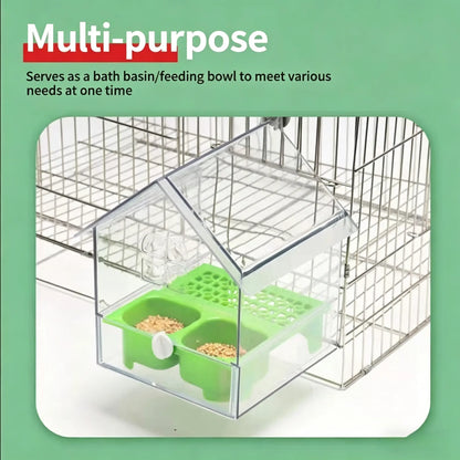 All-In-One Parrot Feeder & Bath with Panoramic Pull-Out Drawer