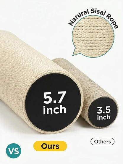Pawrino Tall Cat Scratching Post – Sisal Scratching Post for Indoor Cats, Stable Base, Full Sisal Coverage, Replaceable Toy Wand