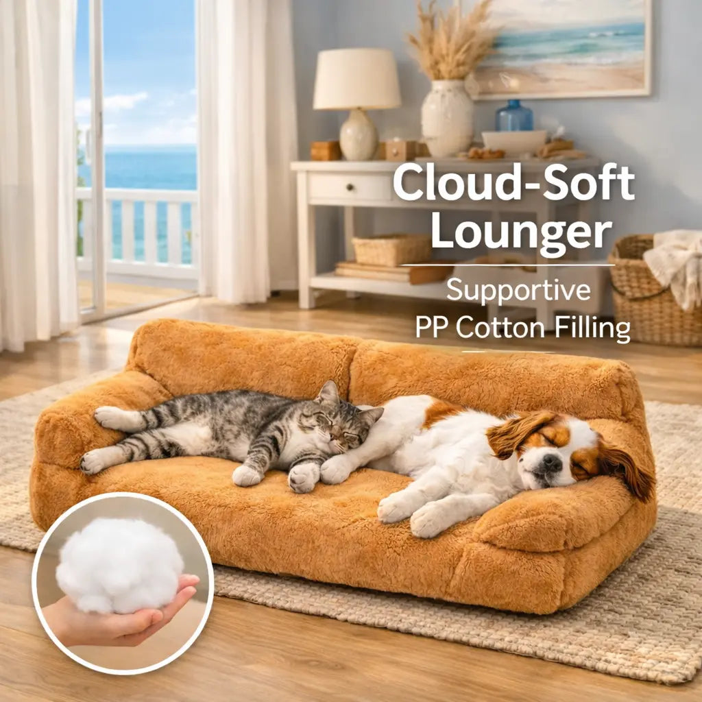 Cozy Pet Sofa Bed for Small to Medium Dogs & Cats All-Season Washable Couch with Supportive Bolsters Fits 2 Pets 35.4 X 21.7 X 10.2 in Brown Plush Fabric PP Cotton Filling Comfortable Indoor Lounger Outdoorfun