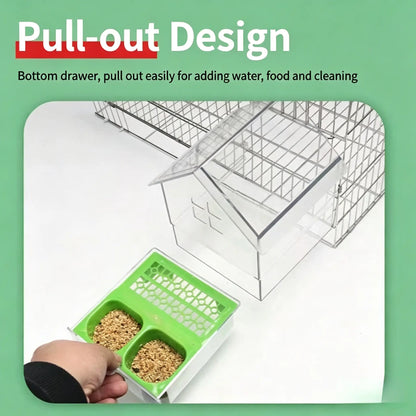 All-In-One Parrot Feeder & Bath with Panoramic Pull-Out Drawer