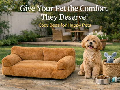Cozy Pet Sofa Bed for Small to Medium Dogs & Cats All-Season Washable Couch with Supportive Bolsters Fits 2 Pets 35.4 X 21.7 X 10.2 in Brown Plush Fabric PP Cotton Filling Comfortable Indoor Lounger Outdoorfun