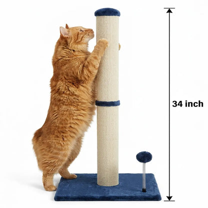 Pawrino Tall Cat Scratching Post – Sisal Scratching Post for Indoor Cats, Stable Base, Full Sisal Coverage, Replaceable Toy Wand