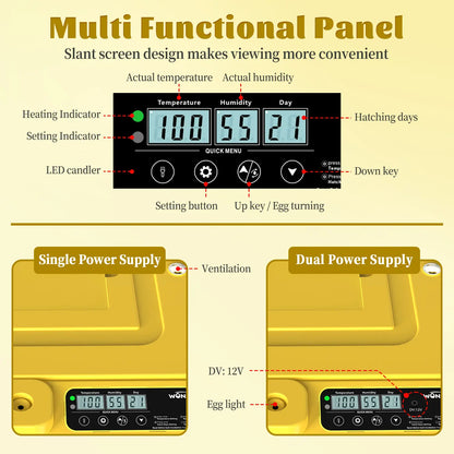 Fully Automatic 36/72/108-Egg Smart Incubator, Featuring an Innovative Pulse Dot-Matrix Heating Mode, Automatic Egg Turning, Automatic Watering and Humidity Control, Precise Temperature Regulation, Freely Adjustable Shaft Spacing