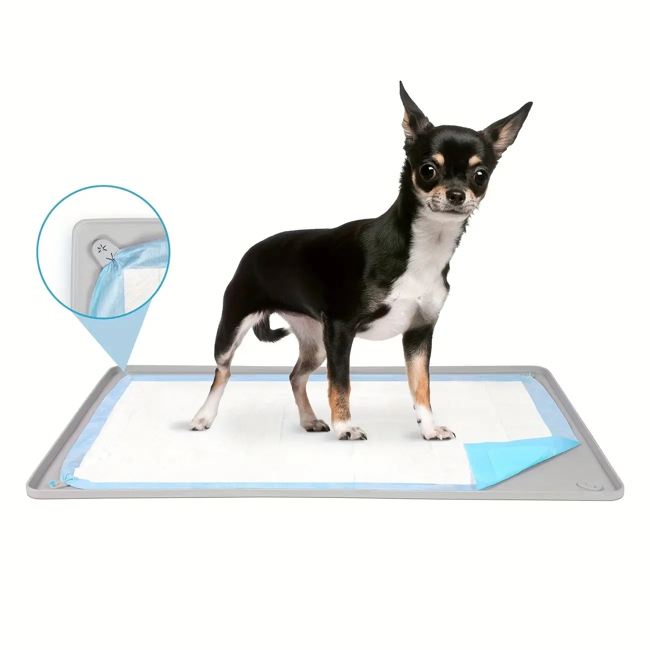 Silicone Pee Pad Holder for Dogs Fits up to 24" X 24" Training Pads Leak-Proof Non-Slip Puppy Pee Pad Holder with Fixed Buttons Portable Easy to Clean