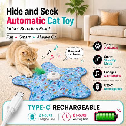 Interactive Moving Feather Hunting Cat Toy – Hide and Seek Automatic Cat Toy, USB Rechargeable, Indoor Boredom Relief for All Cat Breeds