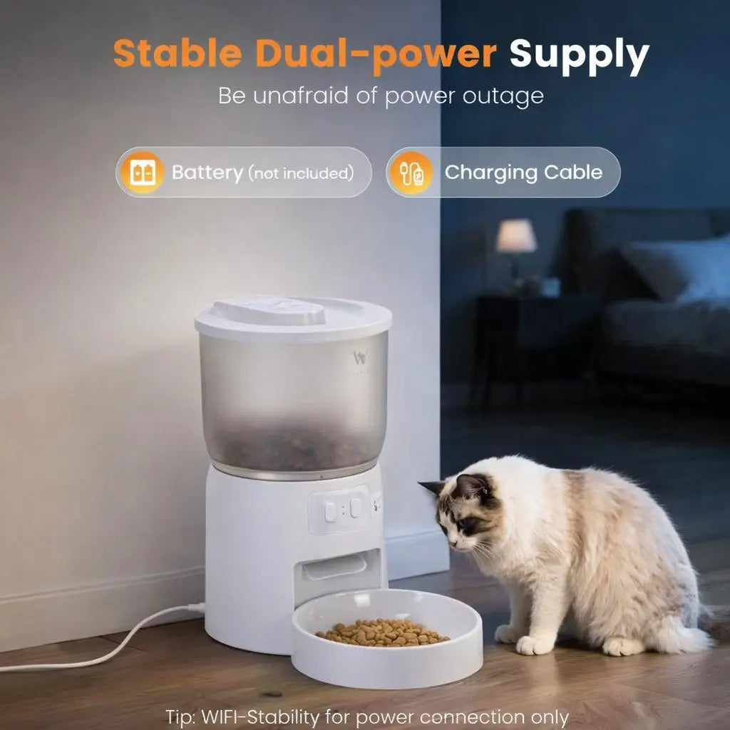 WAITHEM Wifi Smart Automatic Pet Feeder with 5G Wifi, 3L Airtight Seal Auto Feeding Dispenser for Cats/Dogs, APP Control, Dual Power Supply, Desiccant Bag for Fresh Food