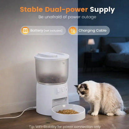 WAITHEM Wifi Smart Automatic Pet Feeder with 5G Wifi, 3L Airtight Seal Auto Feeding Dispenser for Cats/Dogs, APP Control, Dual Power Supply, Desiccant Bag for Fresh Food