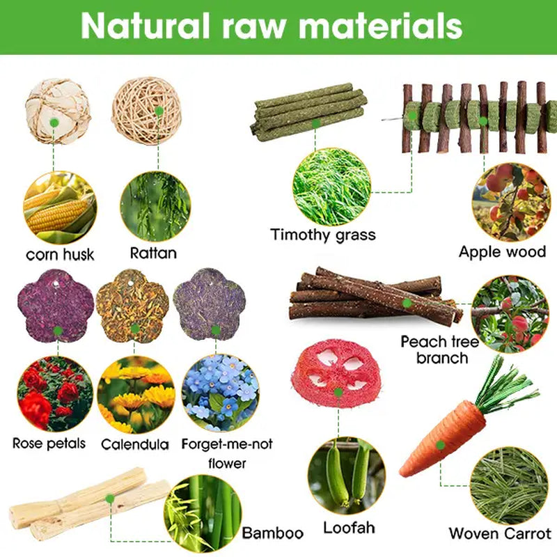 21 Pieces Rabbit Dental Chew Toys – Apple Wood Sticks, Timothy Hay Cakes for Teeth Care – Ideal for Rabbits, Hamsters, Chinchillas, and Gerbils