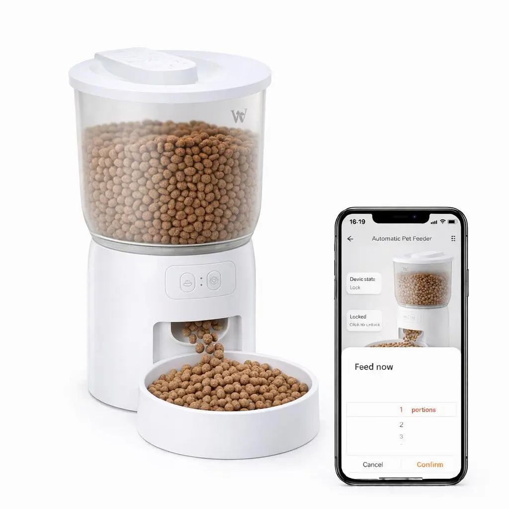 WAITHEM Wifi Smart Automatic Pet Feeder with 5G Wifi, 3L Airtight Seal Auto Feeding Dispenser for Cats/Dogs, APP Control, Dual Power Supply, Desiccant Bag for Fresh Food