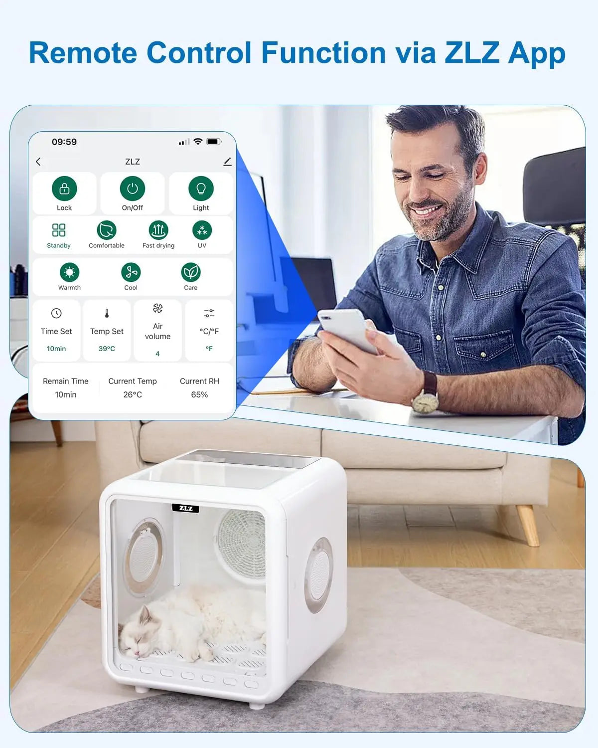 Pet Dryer Box for Cats & Dogs – 72L Quiet Hair Drying Machine with Adjustable Temp, Blow Air Function – Portable Dog Dryer for Home Bathing, Pet Drying Kit