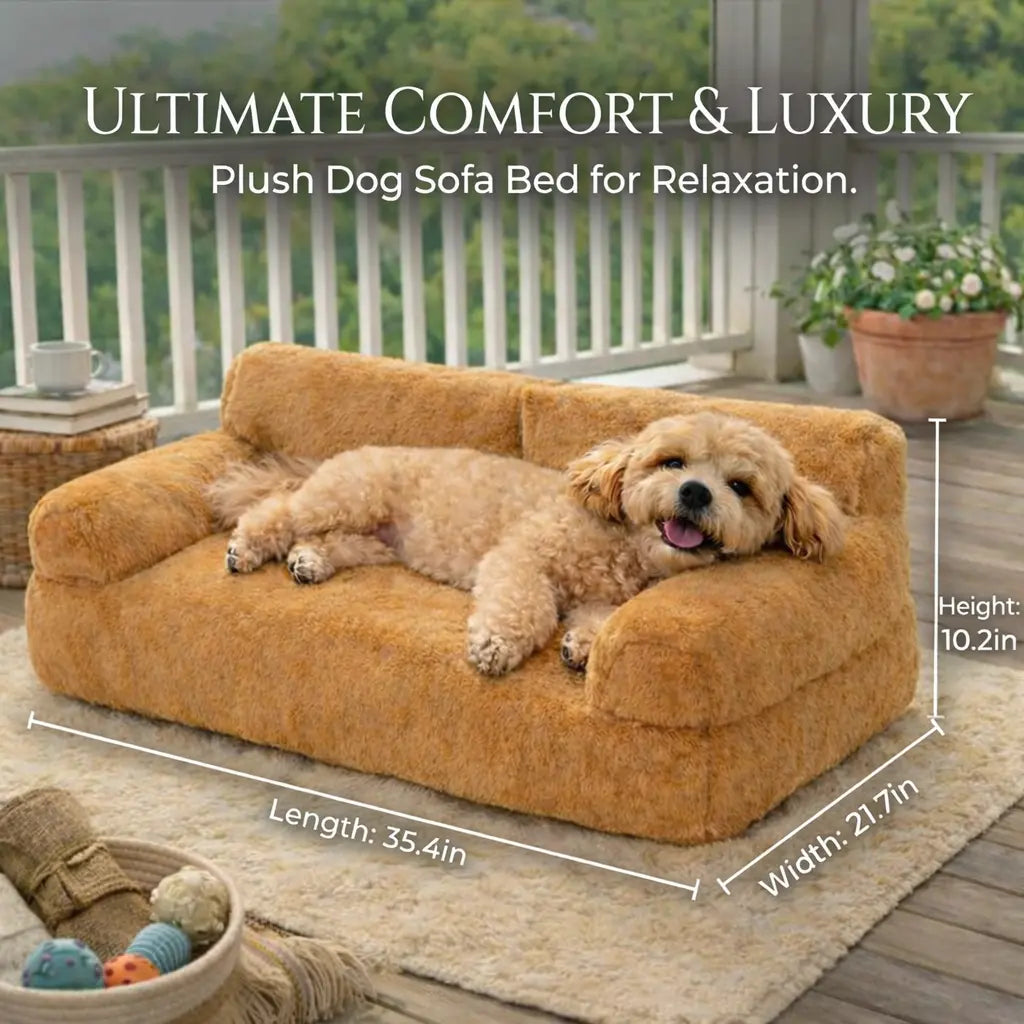 Cozy Pet Sofa Bed for Small to Medium Dogs & Cats All-Season Washable Couch with Supportive Bolsters Fits 2 Pets 35.4 X 21.7 X 10.2 in Brown Plush Fabric PP Cotton Filling Comfortable Indoor Lounger Outdoorfun