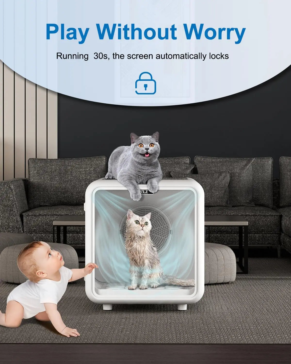 Pet Dryer Box for Cats & Dogs – 72L Quiet Hair Drying Machine with Adjustable Temp, Blow Air Function – Portable Dog Dryer for Home Bathing, Pet Drying Kit