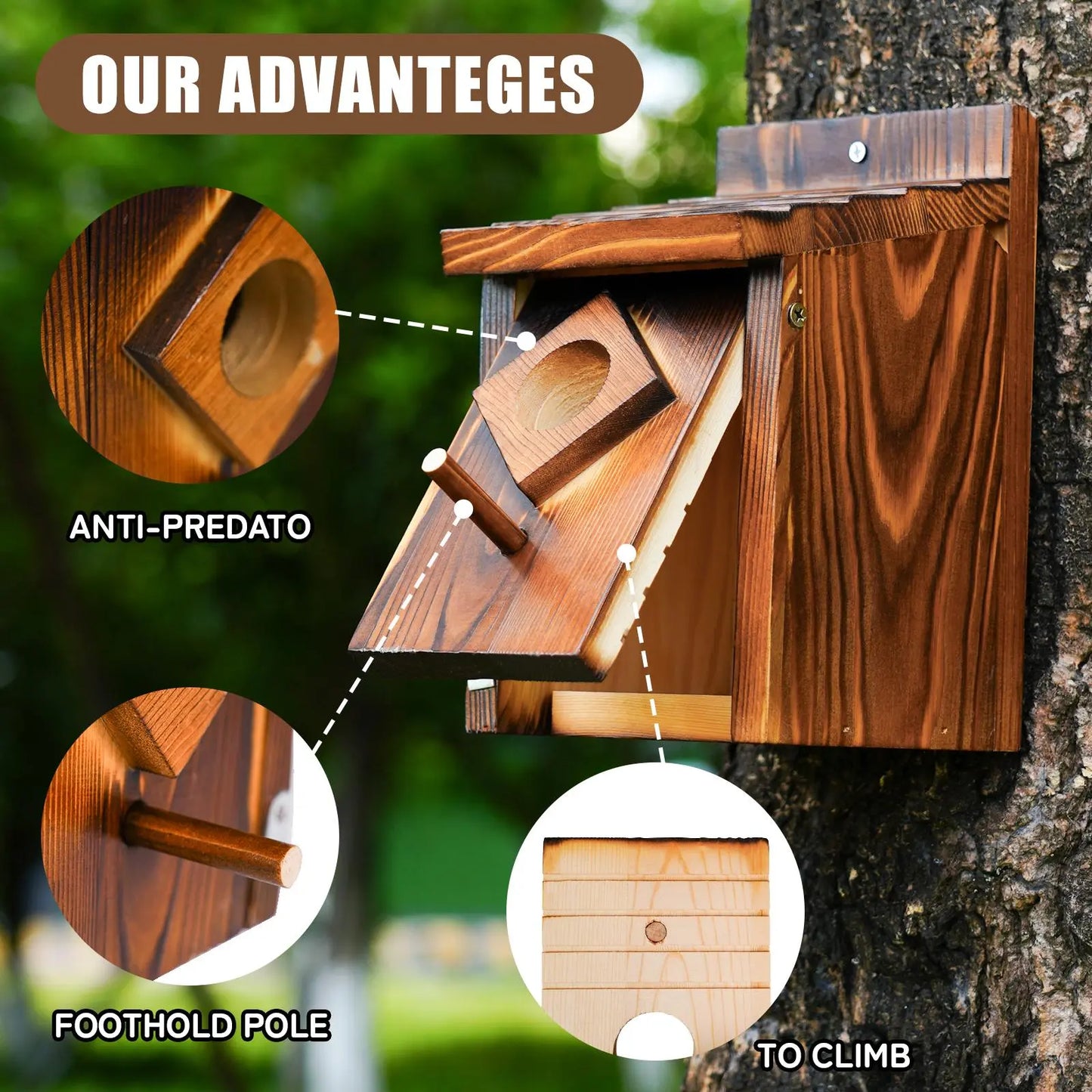 Waterproof Wooden Blue Bird House, Weather Treated Bluebird Box Houses for Outdoors, Nesting Box for Wrens, Swallows, Finches, Chickadee,Summervibes