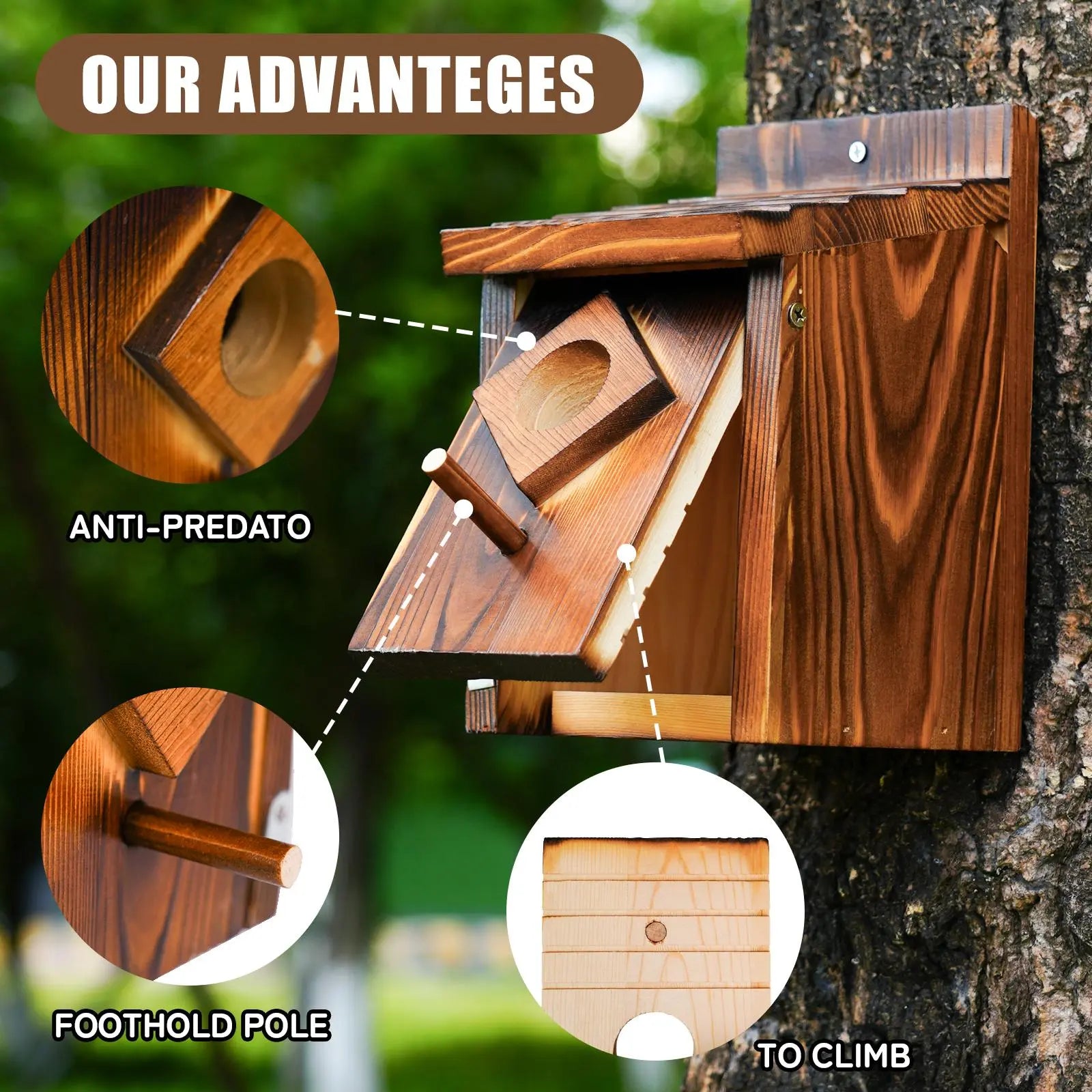 Waterproof Wooden Blue Bird House, Weather Treated Bluebird Box Houses for Outdoors, Nesting Box for Wrens, Swallows, Finches, Chickadee,Summervibes