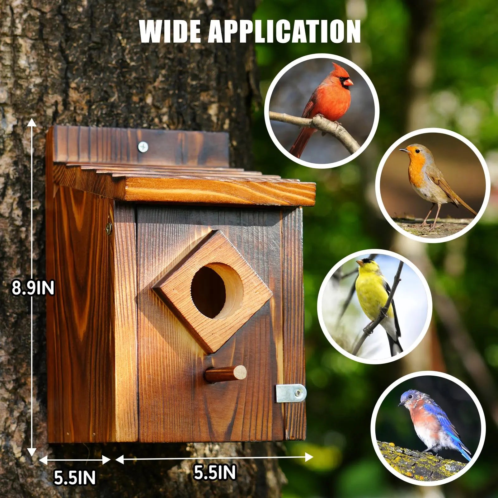 Waterproof Wooden Blue Bird House, Weather Treated Bluebird Box Houses for Outdoors, Nesting Box for Wrens, Swallows, Finches, Chickadee,Summervibes