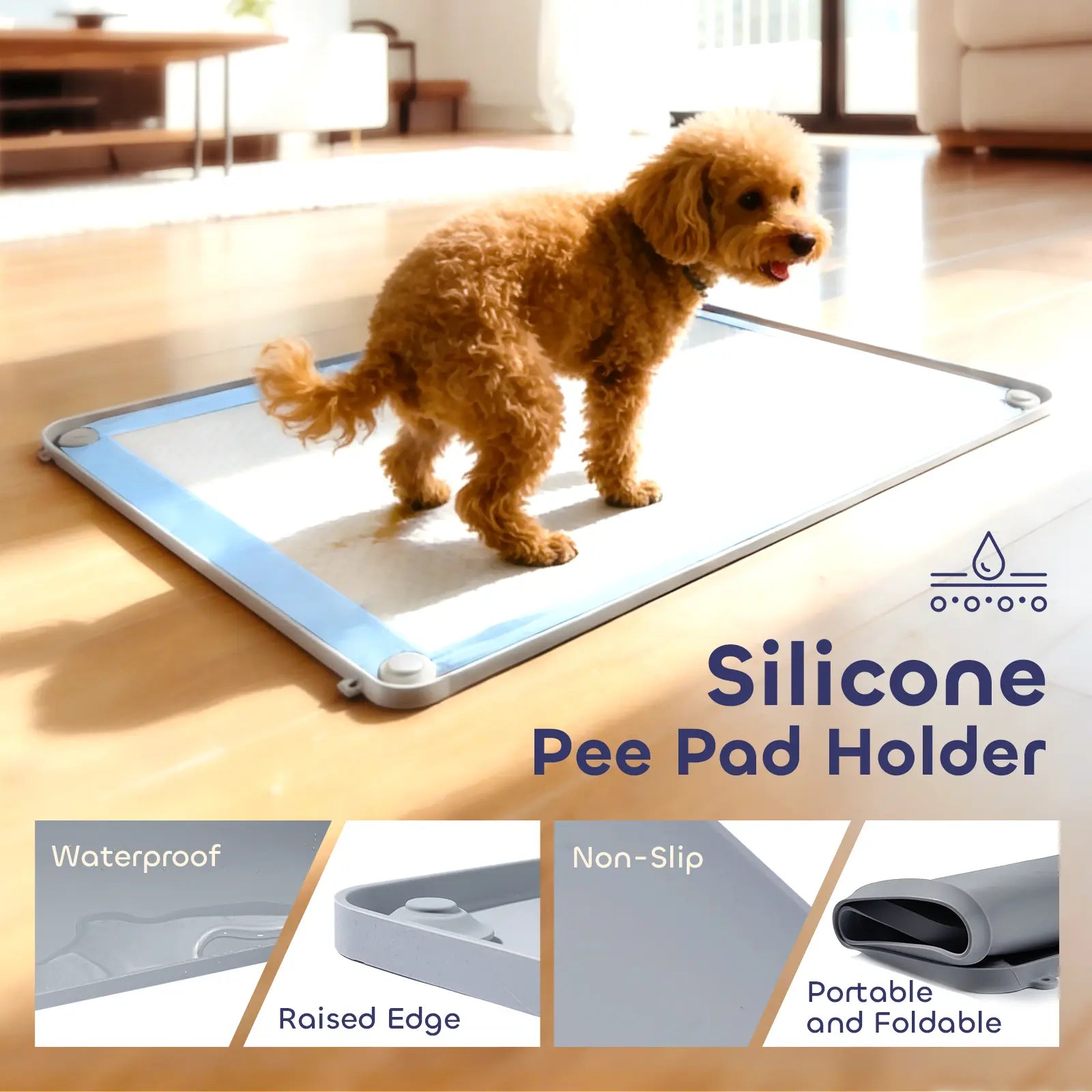 Silicone Pee Pad Holder for Dogs Fits up to 24" X 24" Training Pads Leak-Proof Non-Slip Puppy Pee Pad Holder with Fixed Buttons Portable Easy to Clean