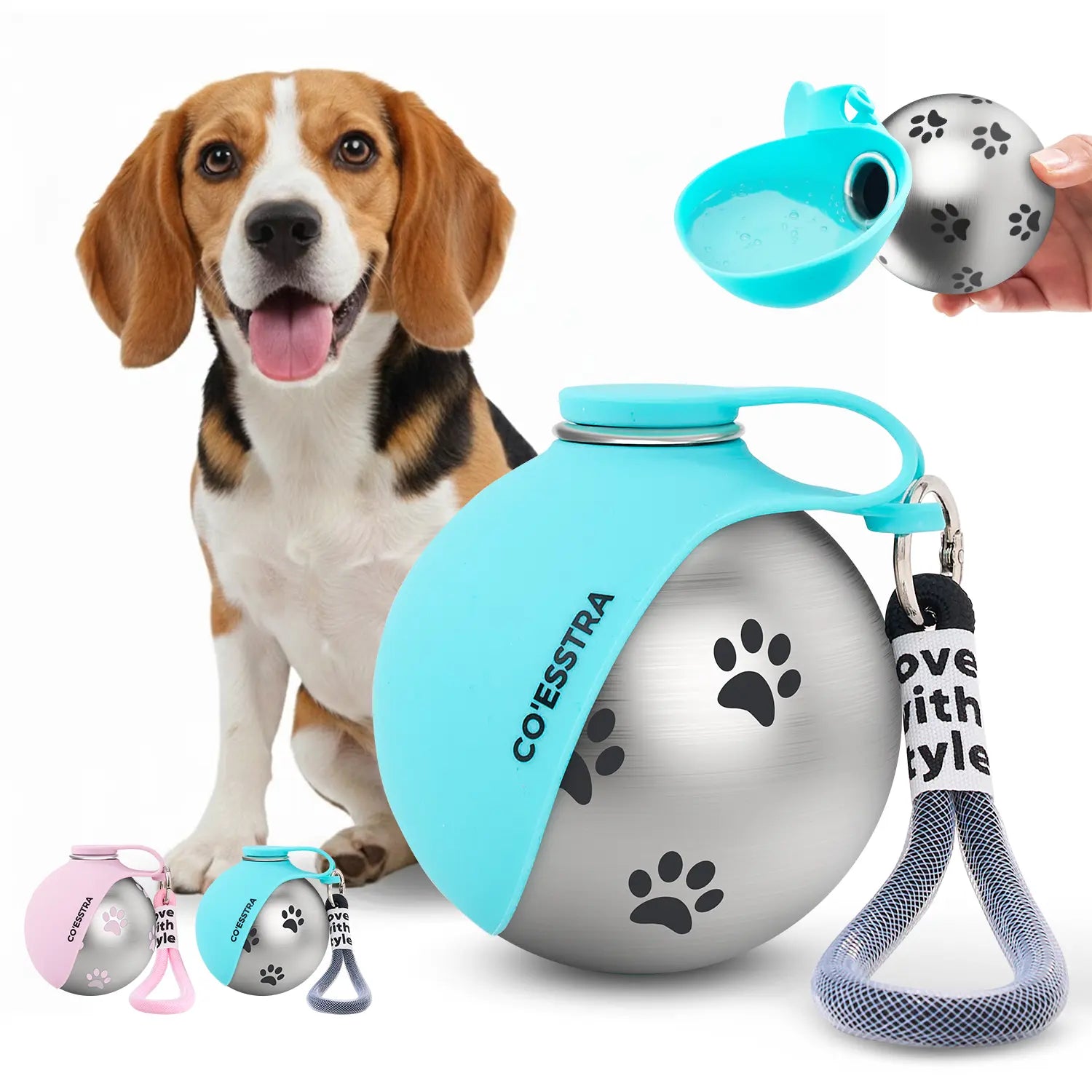 Stainless Pet Water Bottle with Drinking Basin — 285Ml Leak-Proof Travel Bottle for Dogs & Cats Perfect for Walks, Road Trips & Outdoor Play