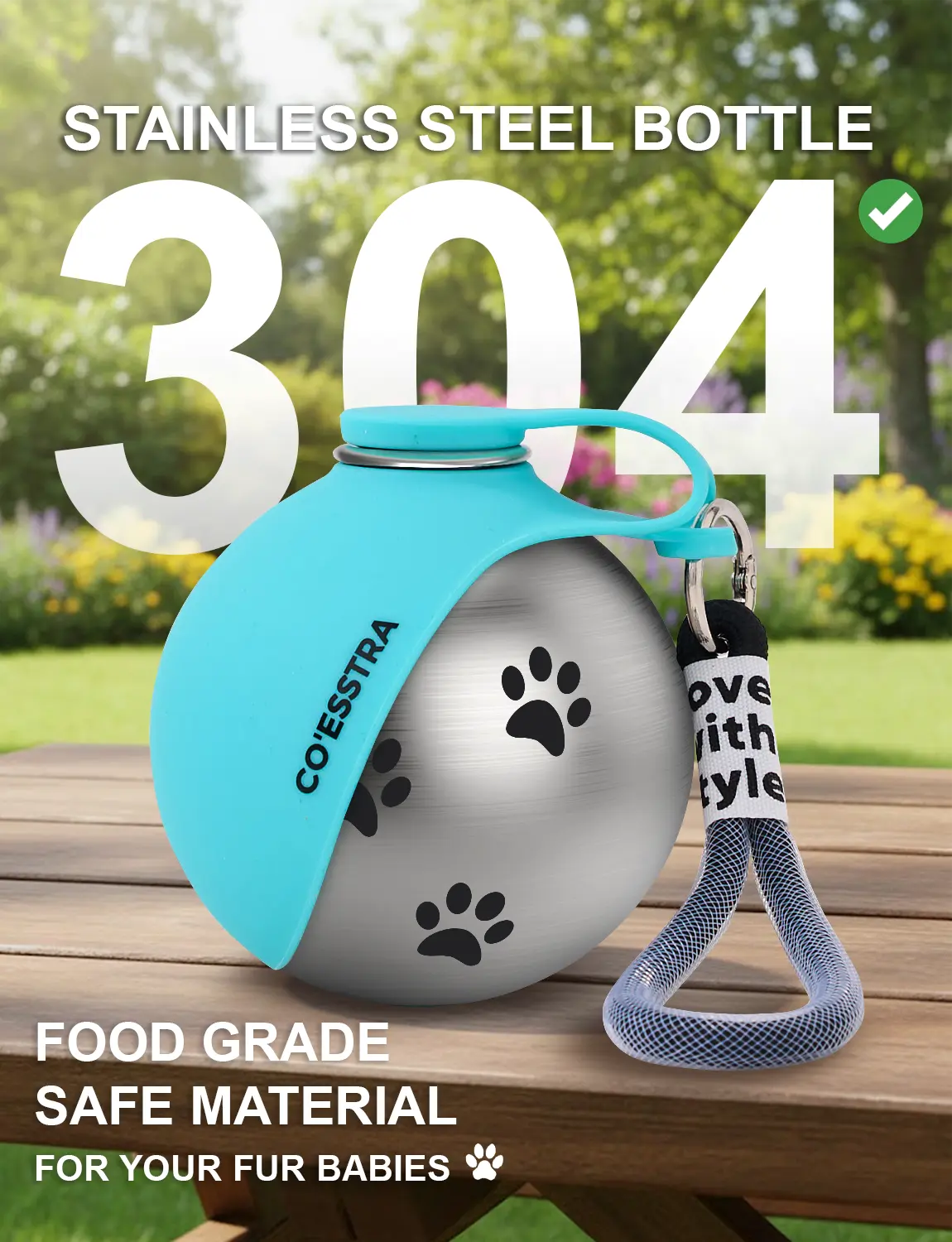 Stainless Pet Water Bottle with Drinking Basin — 285Ml Leak-Proof Travel Bottle for Dogs & Cats Perfect for Walks, Road Trips & Outdoor Play