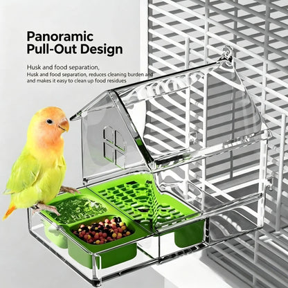 All-In-One Parrot Feeder & Bath with Panoramic Pull-Out Drawer