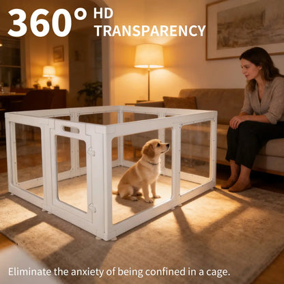 Clear Acrylic Dog Cat Playpen Indoor, Transparent Fence for Puppy Rabbit and Cat, Easy Assemble Plastic Playard 10 Panels