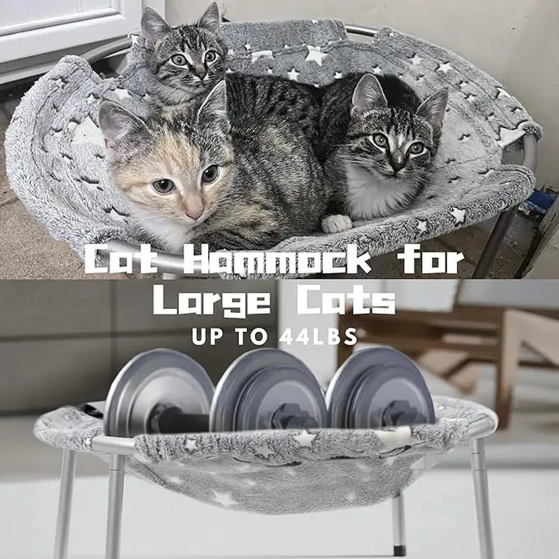 Elevated Cat Hammock Bed, Metal Frame Pet Cot with Dual-Sided Removable & Washable Cover, Breathable Raised Kitty Lounger for Indoor Cats & Small Dogs, No-Tool Assembly
