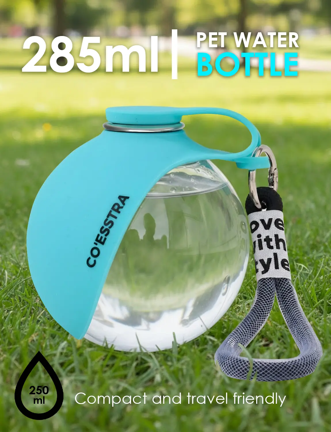 Stainless Pet Water Bottle with Drinking Basin — 285Ml Leak-Proof Travel Bottle for Dogs & Cats Perfect for Walks, Road Trips & Outdoor Play