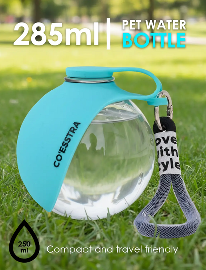 Stainless Pet Water Bottle with Drinking Basin — 285Ml Leak-Proof Travel Bottle for Dogs & Cats Perfect for Walks, Road Trips & Outdoor Play