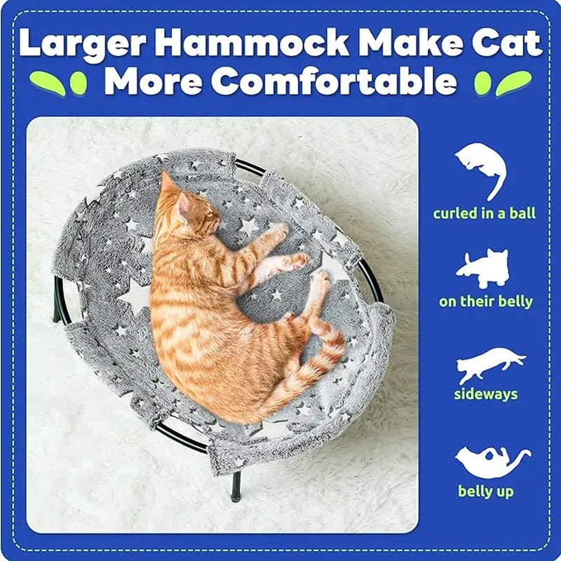 Elevated Cat Hammock Bed, Metal Frame Pet Cot with Dual-Sided Removable & Washable Cover, Breathable Raised Kitty Lounger for Indoor Cats & Small Dogs, No-Tool Assembly