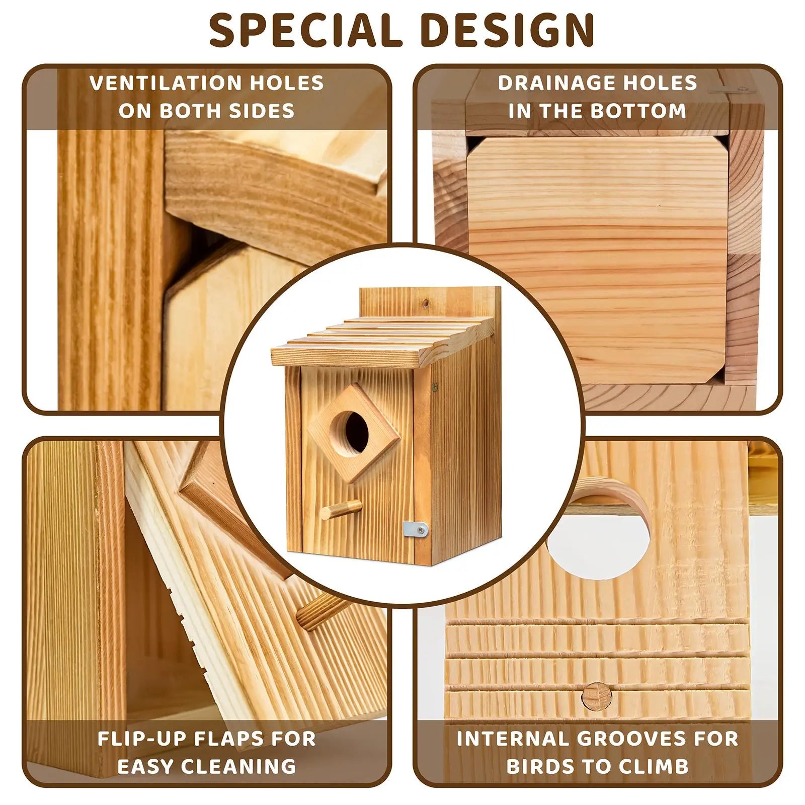 Waterproof Wooden Blue Bird House, Weather Treated Bluebird Box Houses for Outdoors, Nesting Box for Wrens, Swallows, Finches, Chickadee,Summervibes