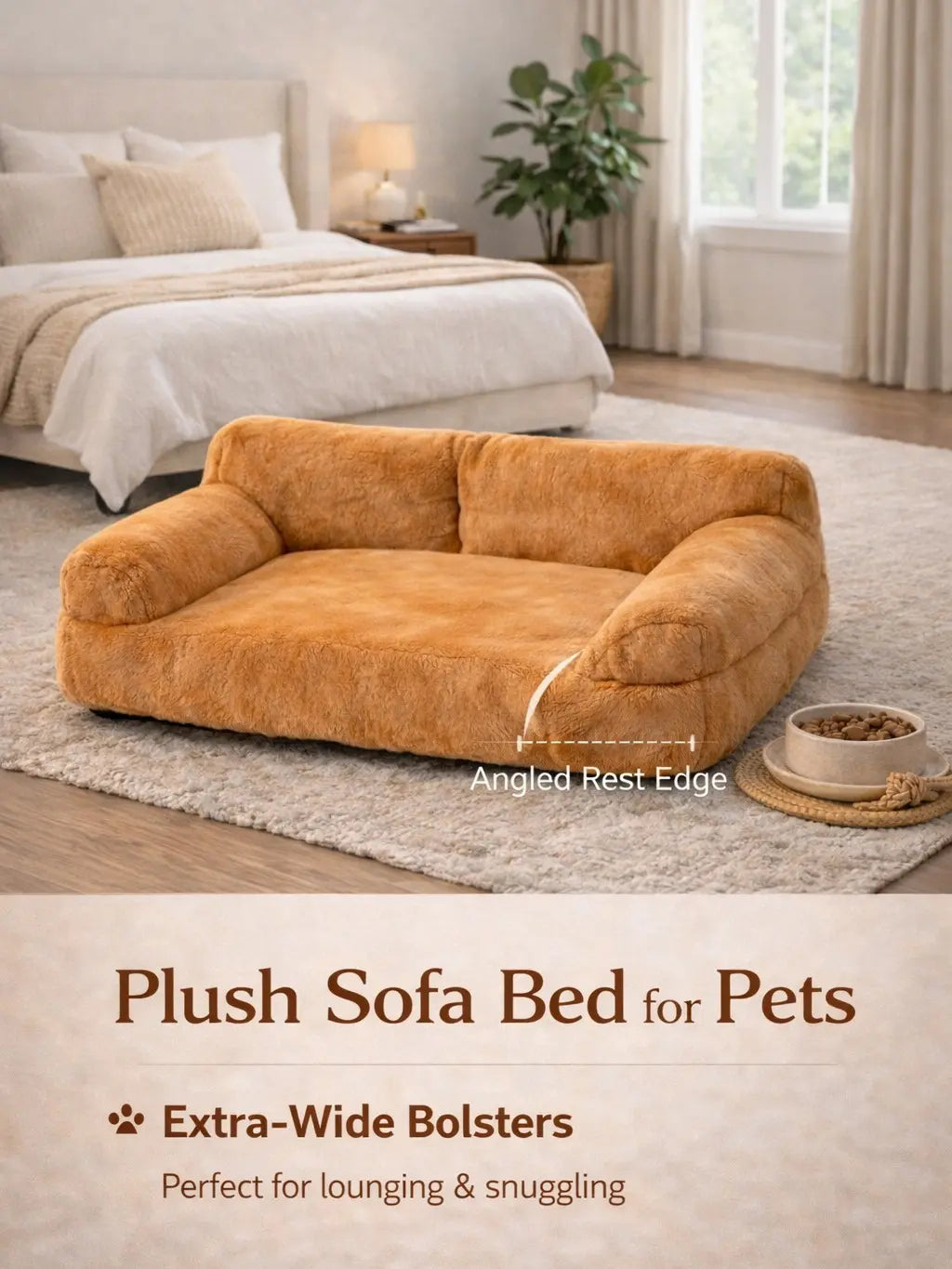 Cozy Pet Sofa Bed for Small to Medium Dogs & Cats All-Season Washable Couch with Supportive Bolsters Fits 2 Pets 35.4 X 21.7 X 10.2 in Brown Plush Fabric PP Cotton Filling Comfortable Indoor Lounger Outdoorfun