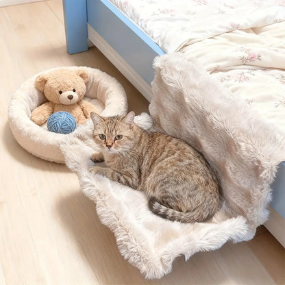 Plush Pet Bedside Hammock, Washable All-Season, Wall-Mounted, Fits Sofa/Bed/Window/Home, Small Cat/Dog Soft Pad, Portable & Easy Clean