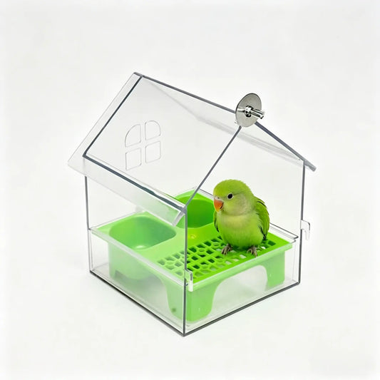 All-In-One Parrot Feeder & Bath with Panoramic Pull-Out Drawer