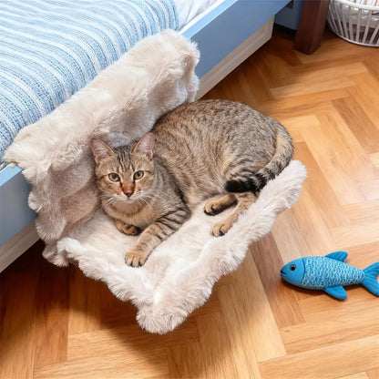 Plush Pet Bedside Hammock, Washable All-Season, Wall-Mounted, Fits Sofa/Bed/Window/Home, Small Cat/Dog Soft Pad, Portable & Easy Clean