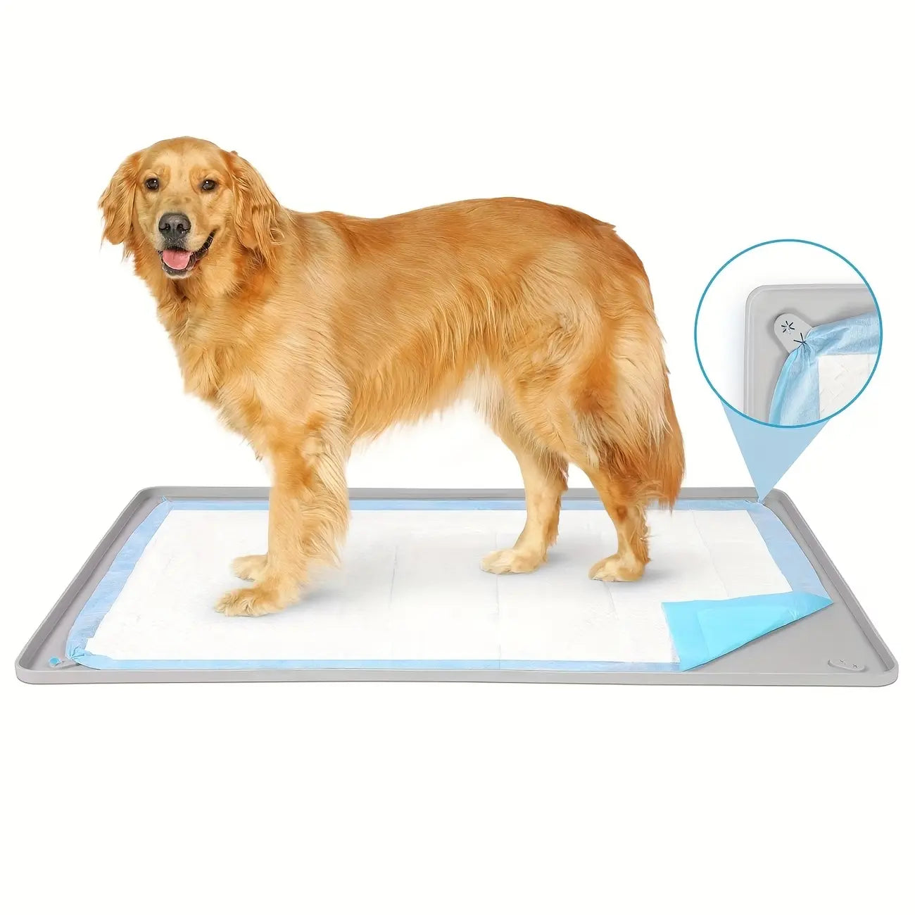 Silicone Pee Pad Holder for Dogs Fits up to 24" X 24" Training Pads Leak-Proof Non-Slip Puppy Pee Pad Holder with Fixed Buttons Portable Easy to Clean