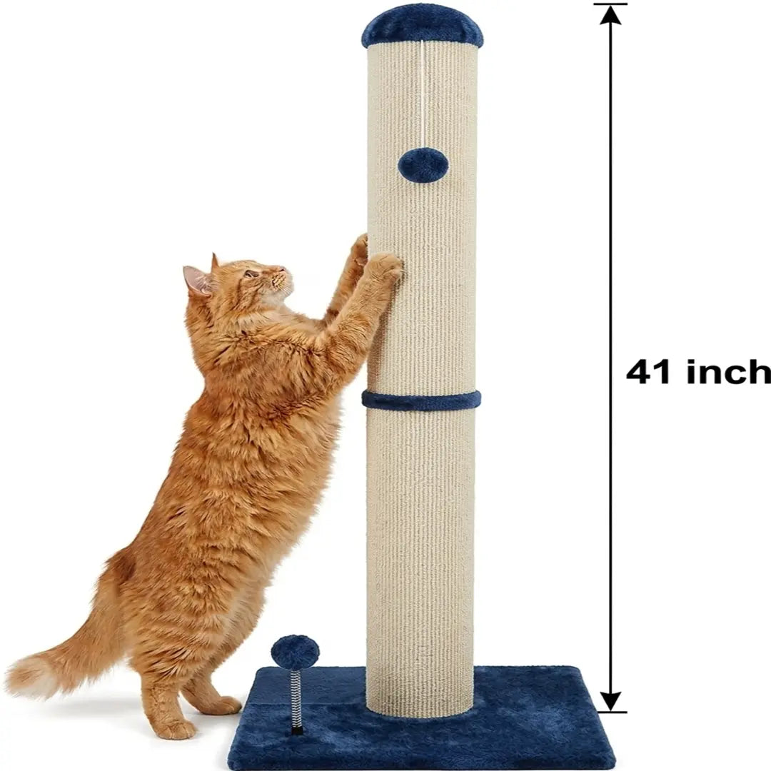 Pawrino Tall Cat Scratching Post – Sisal Scratching Post for Indoor Cats, Stable Base, Full Sisal Coverage, Replaceable Toy Wand