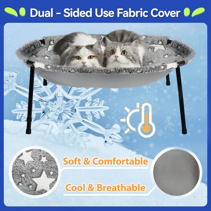 Elevated Cat Hammock Bed, Metal Frame Pet Cot with Dual-Sided Removable & Washable Cover, Breathable Raised Kitty Lounger for Indoor Cats & Small Dogs, No-Tool Assembly