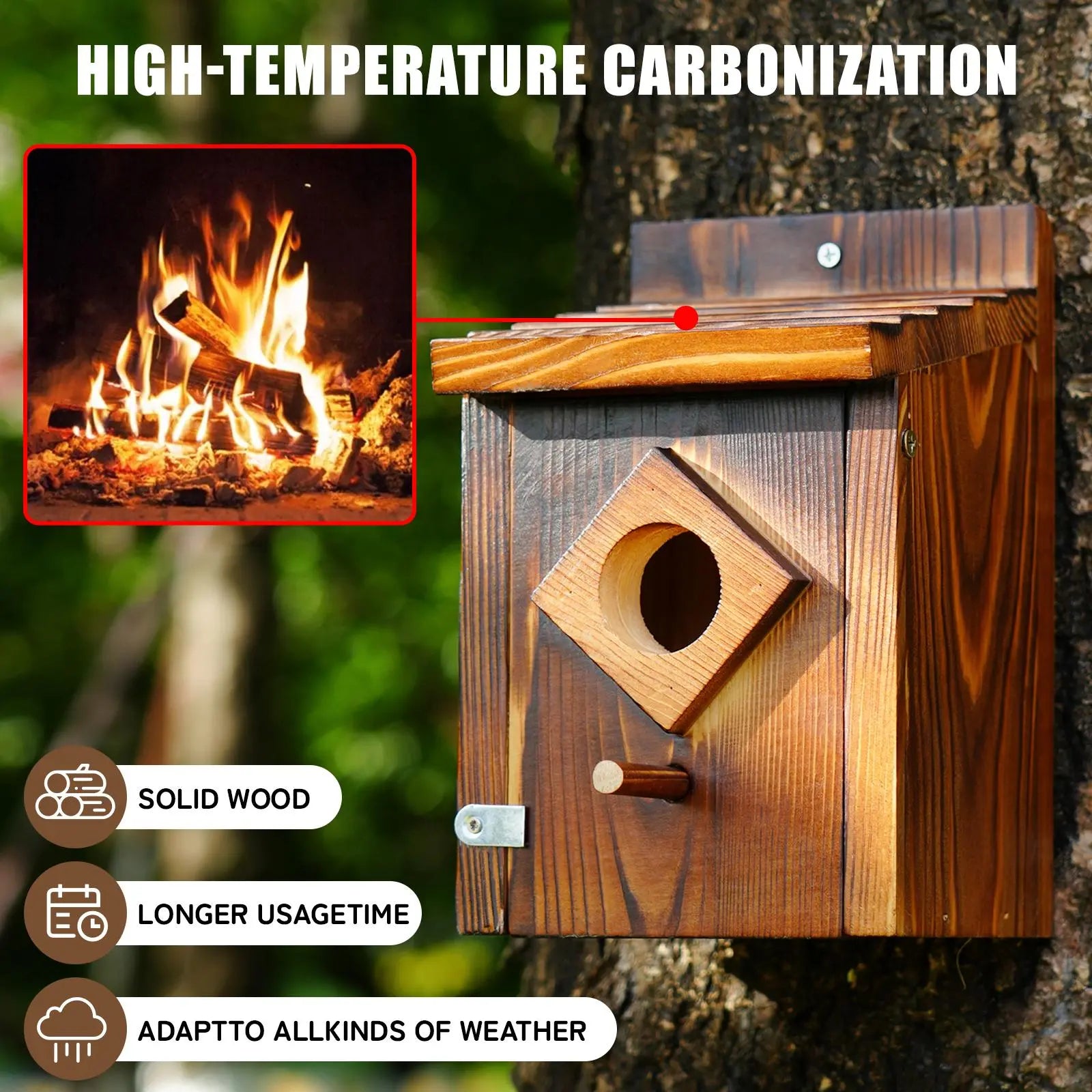 Waterproof Wooden Blue Bird House, Weather Treated Bluebird Box Houses for Outdoors, Nesting Box for Wrens, Swallows, Finches, Chickadee,Summervibes