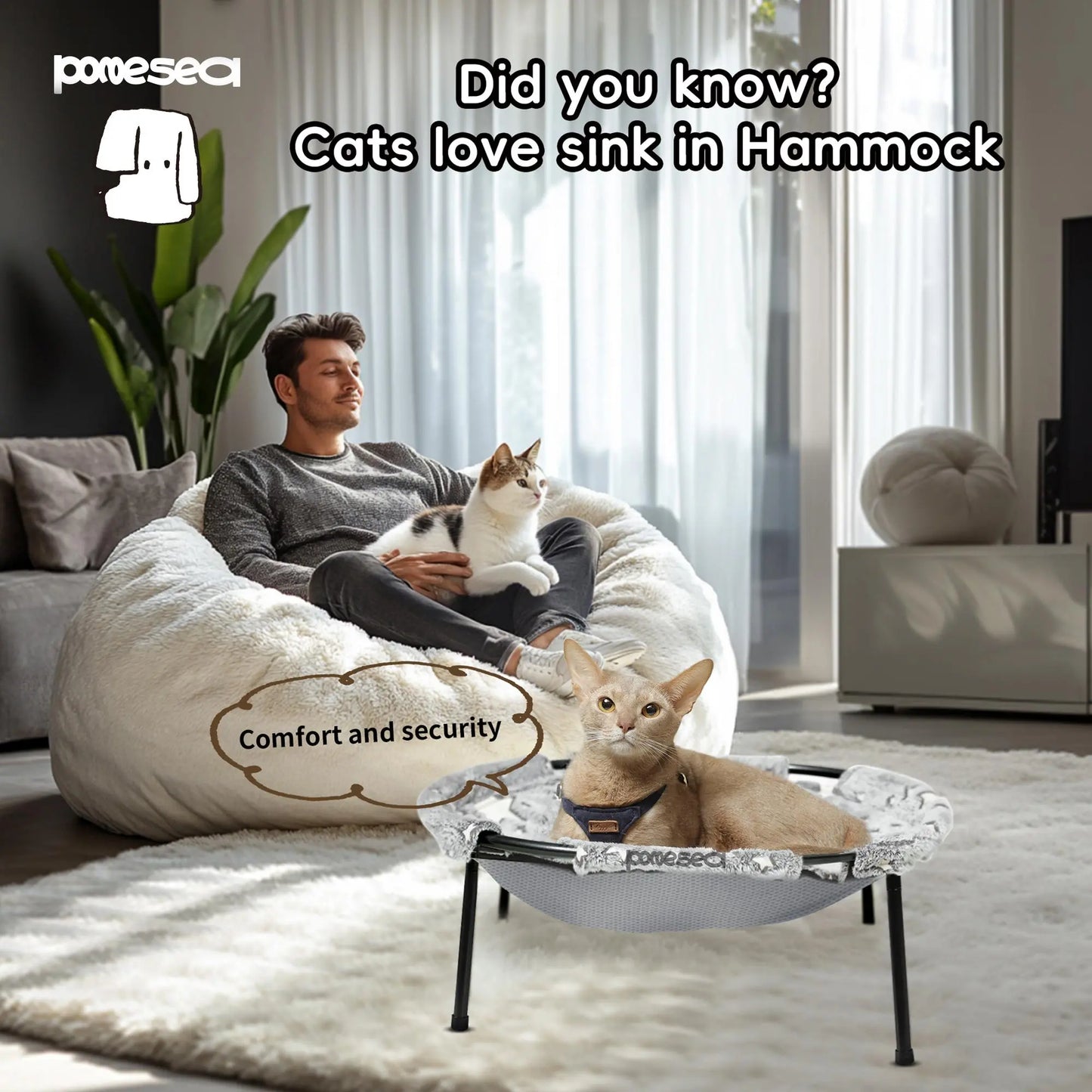 Elevated Cat Hammock Bed, Metal Frame Pet Cot with Dual-Sided Removable & Washable Cover, Breathable Raised Kitty Lounger for Indoor Cats & Small Dogs, No-Tool Assembly